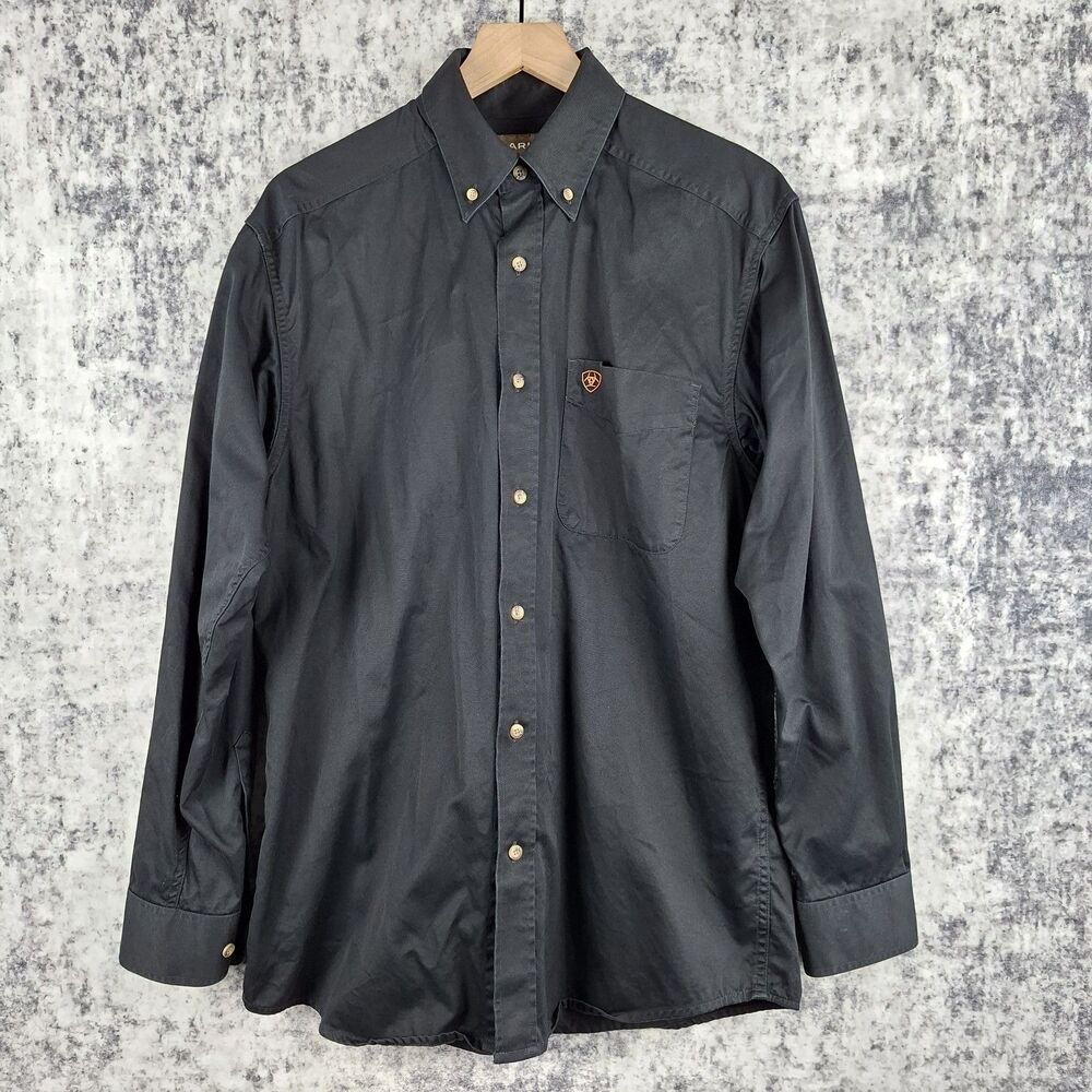 Ariat Button Down Shirt Western Mens M Black Cotton Cowboy Workwear L/S